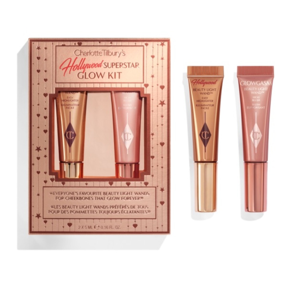 CHARLOTTE TILBURY’s HOLLYWOOD SUPERSTAR GLOW KIT-2 Light Wands Travel Size NIB!